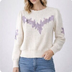 Vintage | JD Boutique White and Purple Angora Knit Sweater Union Tag